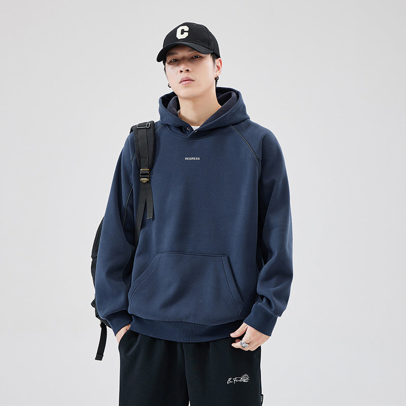 Autumn And Winter New Heavy Hooded Sweater Men's Fleece-lined Thickened Versatile Pullover Top Bigbuy