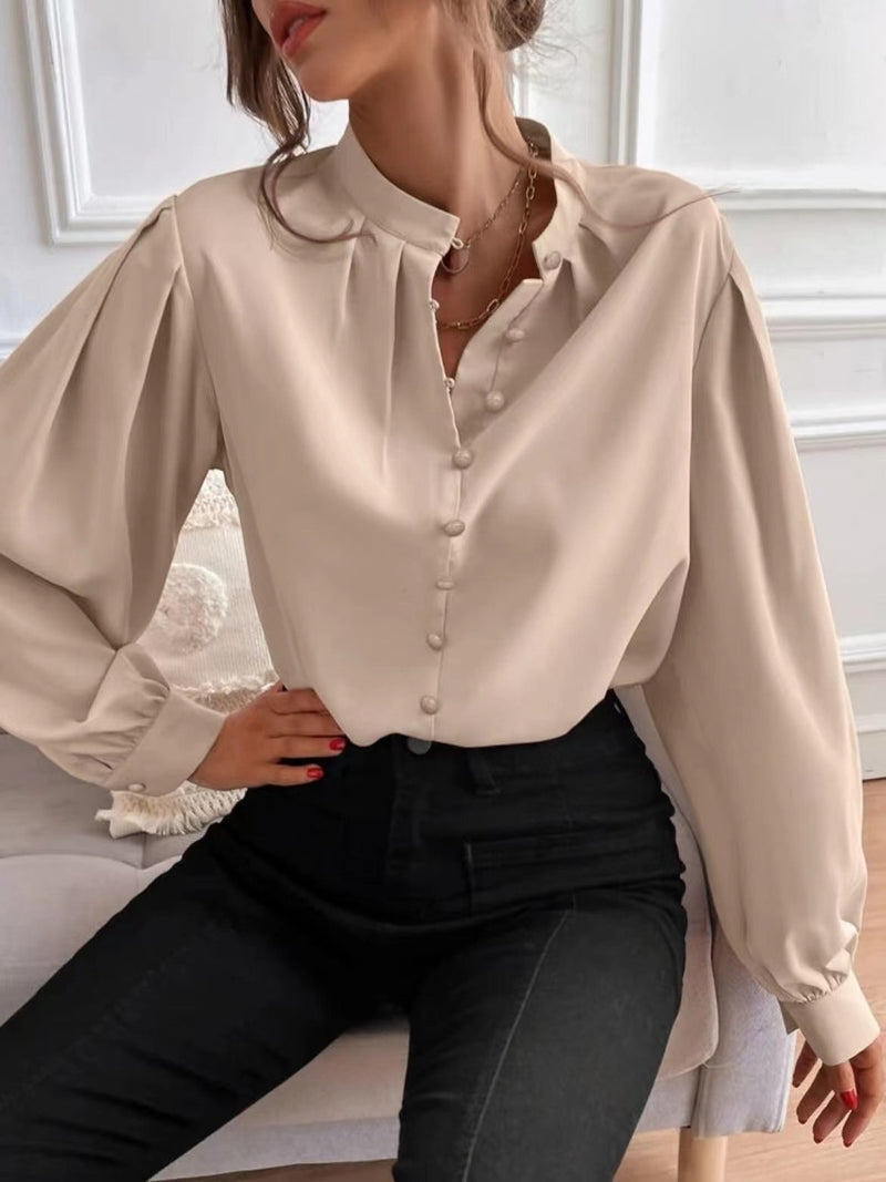 Women's Long-sleeved Single-row Button Loose Top Bigbuy