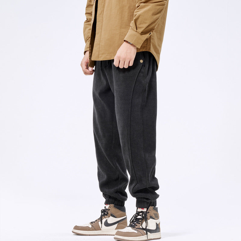 Autumn And Winter Ankle-tied Japanese Corduroy Retro Casual Sports Pants Men Bigbuy