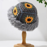 Rabbit Fur Knitted Warm-keeping And Cold-proof Handmade Crochet Bucket Hat Bigbuy