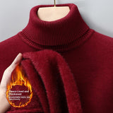 Men's Versatile Knitted Turtleneck Solid Color With Fur Sweater Bigbuy