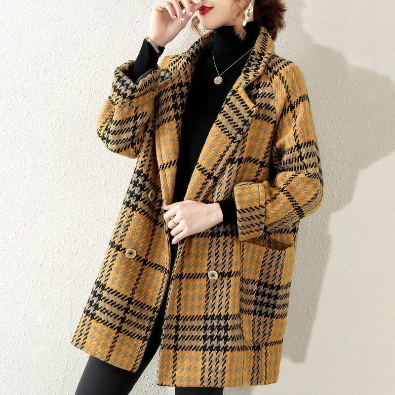 Buckle Lapel Long Sleeve Fashion Hepburn Style Woolen Coat Bigbuy
