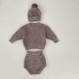 Infant Baby Girl Mixed Color Thick Needle Pullover Pants Pullover Fur Ball Knitted Hat 3-piece Set Bigbuy