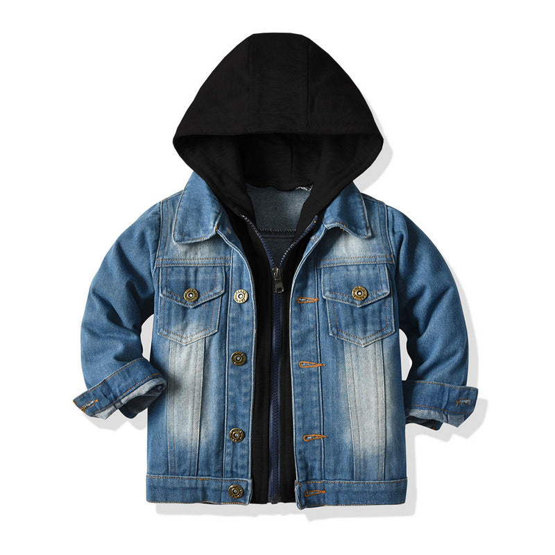 Children's Fake Two-piece Denim Jacket, Children's Hooded Fashion Casual Top Bigbuy