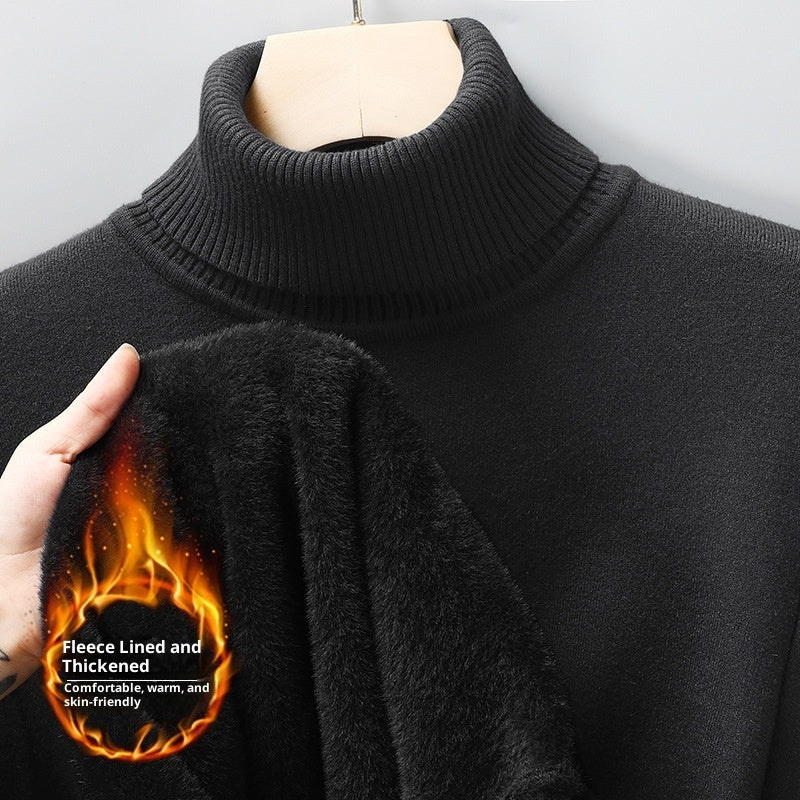 Men's Versatile Knitted Turtleneck Solid Color With Fur Sweater Bigbuy