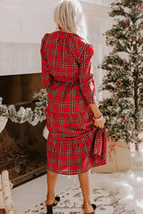 Red Christmas Plaid V-neck Dress Bigbuy