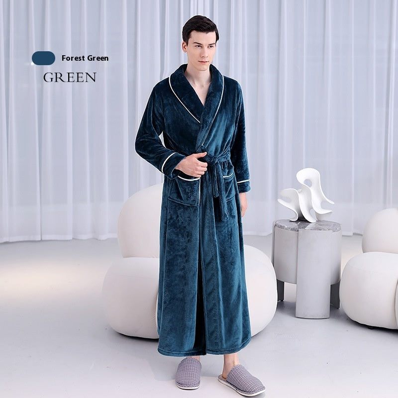 Extended Autumn And Winter Coral Fleece Bathrobe Bigbuy