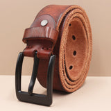 Korean Style Personality Top Layer Leather Pin Buckle Black Buttons Men's Leather Belt Bigbuy