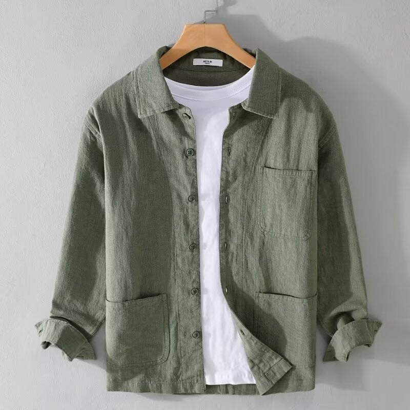 Casual Cotton And Linen Men's Long-sleeved Coat Bigbuy