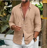Men's Loose Plus Size Solid Color Shirt Linen Lapel Long Sleeve Casual Shirt Bigbuy