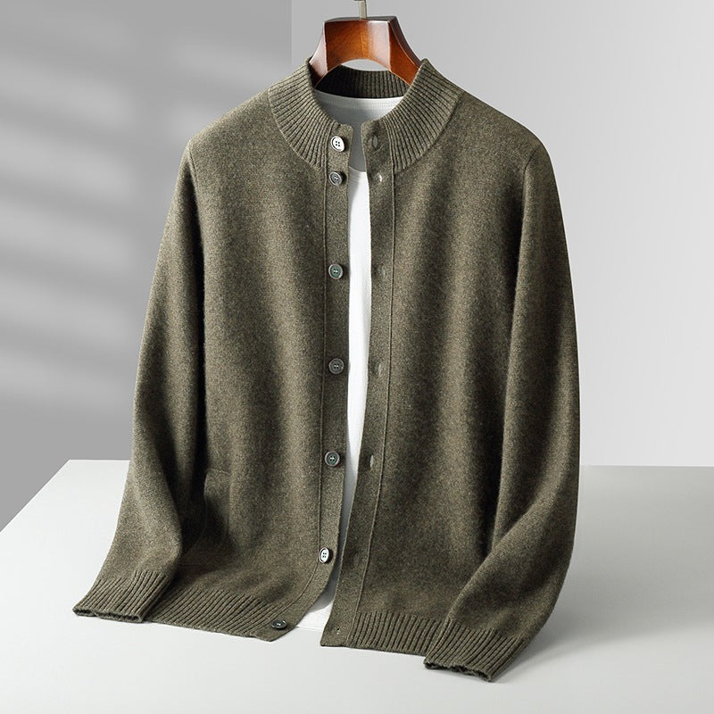 Pure Wool Men's Stand Collar Simple Sweater Bigbuy