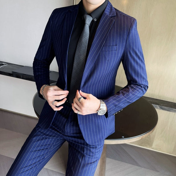 Men's Stripe Trendy Casual Handsome Two-piece Suit Bigbuy