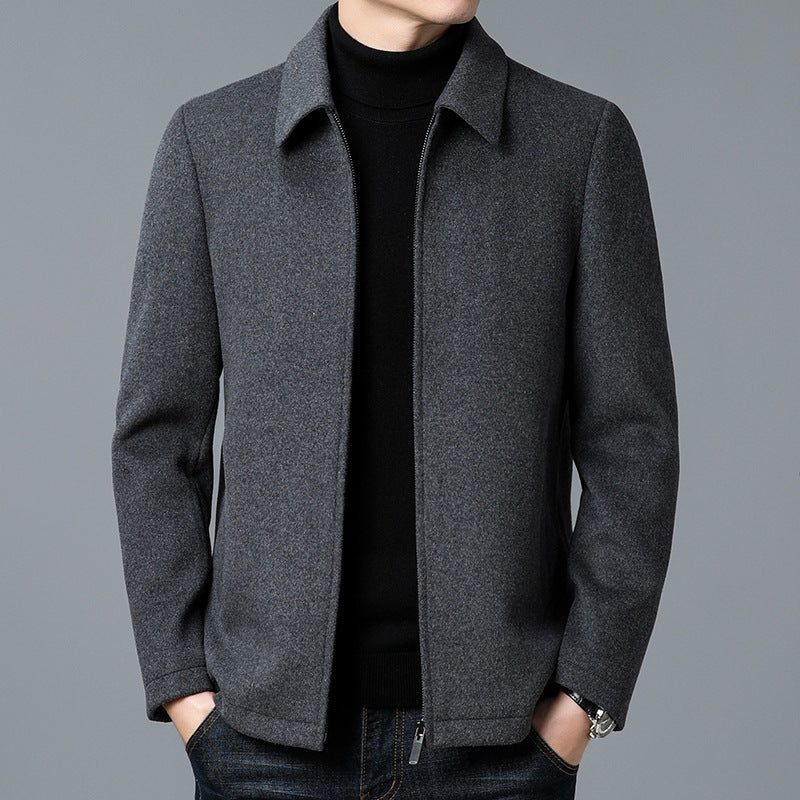 Men's Casual Polo Collar Woolen Jacket Woolen Coat Men's Clothing Bigbuy