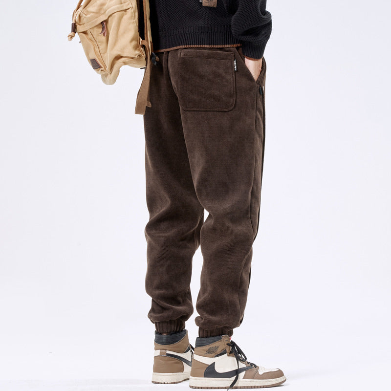 Autumn And Winter Ankle-tied Japanese Corduroy Retro Casual Sports Pants Men Bigbuy