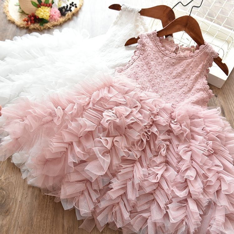 Autumn And Winter Explosions Hollow Children's Skirt Lace Long-sleeved Girls White Princess Dress Irregular Dress Bigbuy