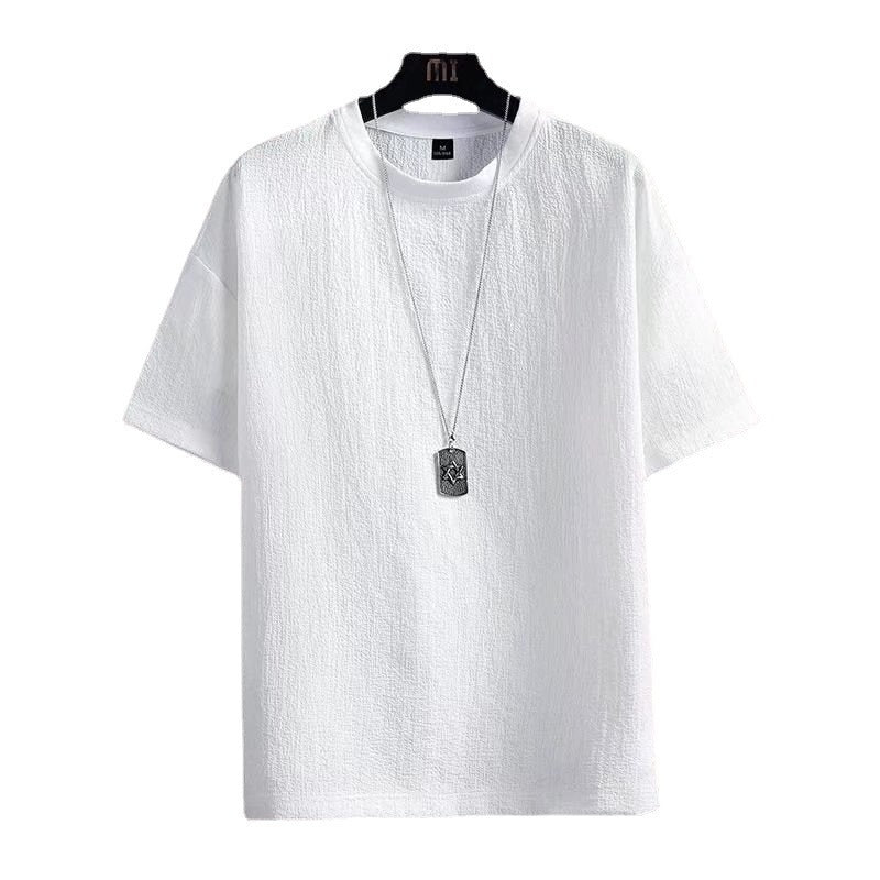 Summer New Men's Japanese Short Sleeve Round Neck Loose And Simple Bigbuy