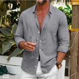 Men's Loose Plus Size Solid Color Shirt Linen Lapel Long Sleeve Casual Shirt Bigbuy