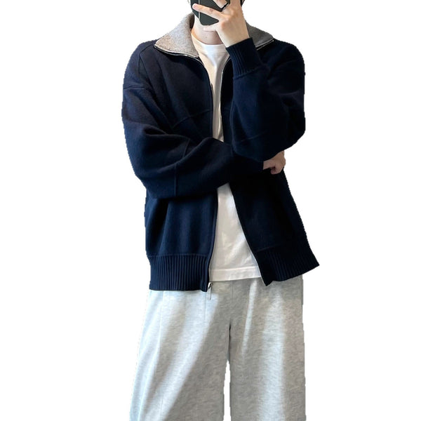 Barne Style Contrast Color Knitted Cardigan Sweater For Men Bigbuy