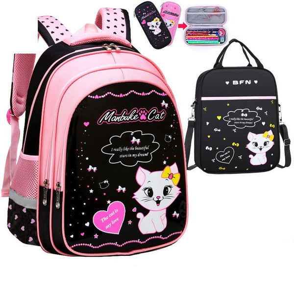 Kids School Cute Cat Print Backpack Bigbuy