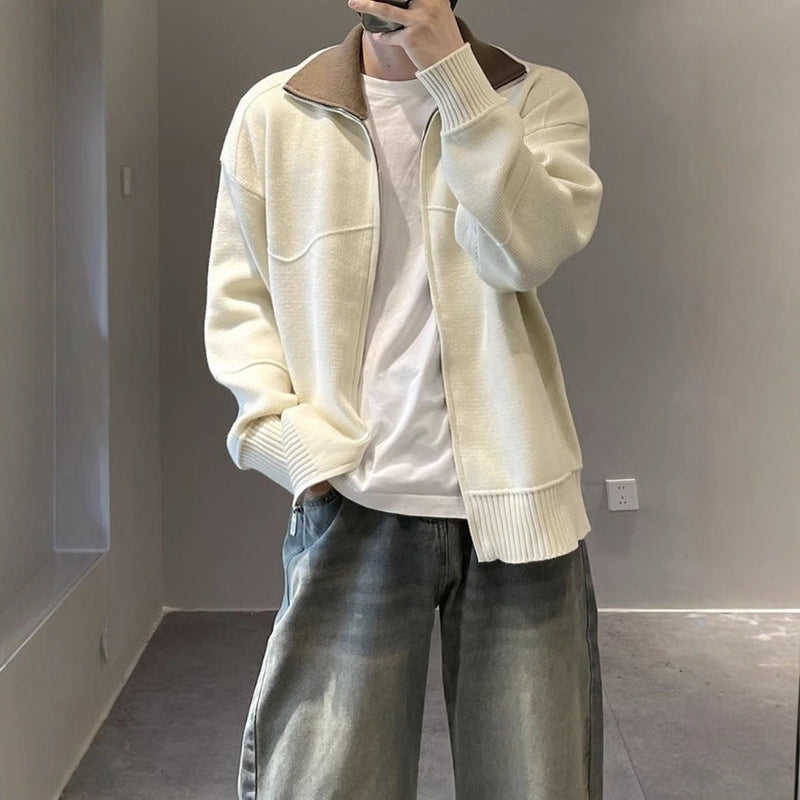 Barne Style Contrast Color Knitted Cardigan Sweater For Men Bigbuy