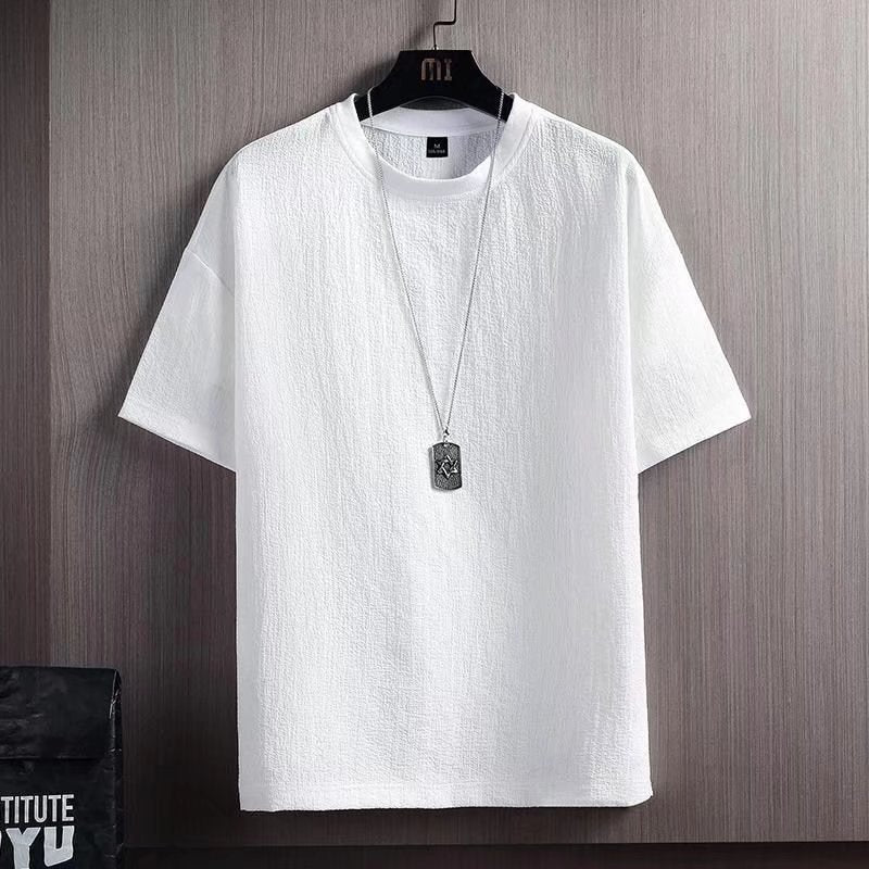 Summer New Men's Japanese Short Sleeve Round Neck Loose And Simple Bigbuy