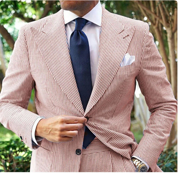 Men's Seersucker Striped Suit Two-piece Suit Bigbuy