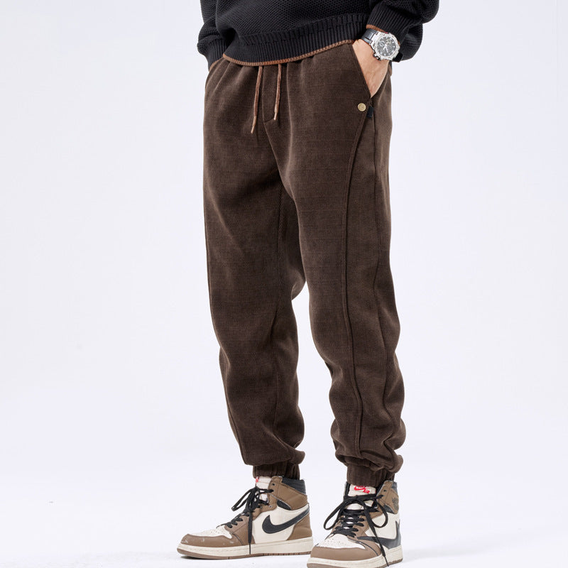 Autumn And Winter Ankle-tied Japanese Corduroy Retro Casual Sports Pants Men Bigbuy