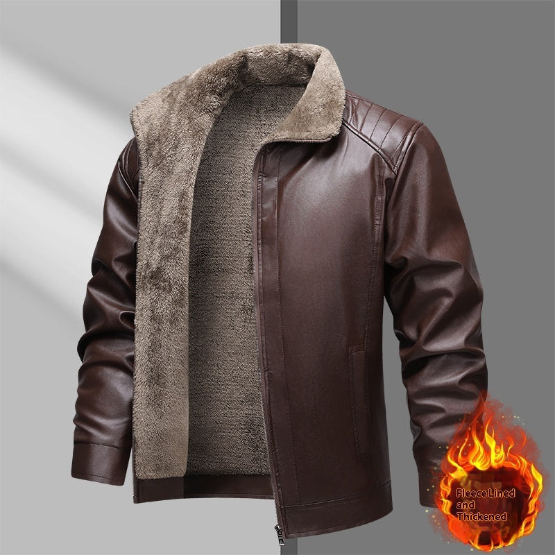 Fleece-lined Thickened Real Leather Men's Fur Jacket Bigbuy