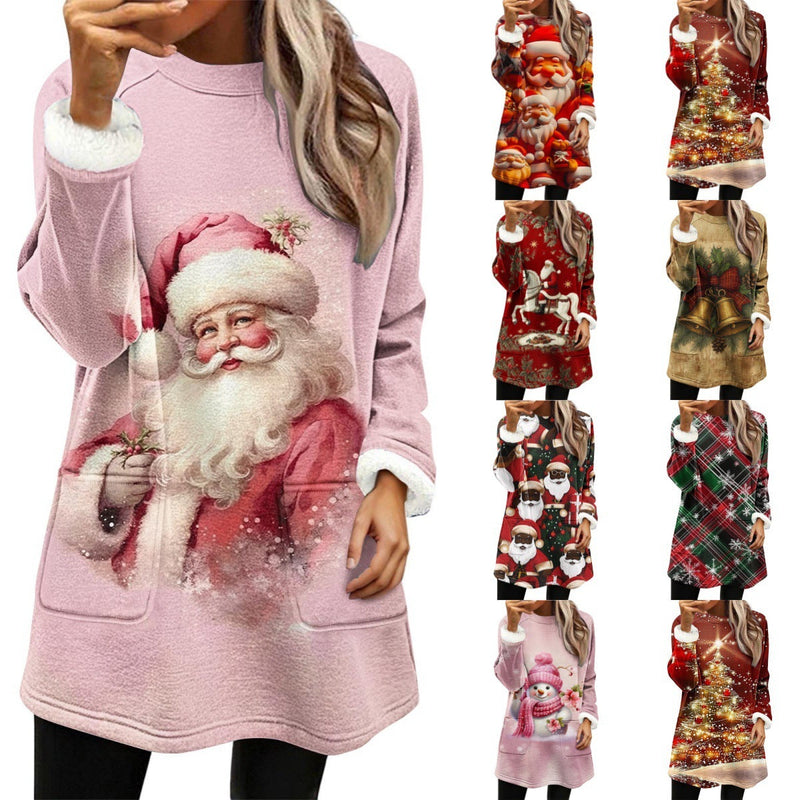 Snowman Digital Printing Casual Wide-sleeved Velvet Loose Sweater Bigbuy