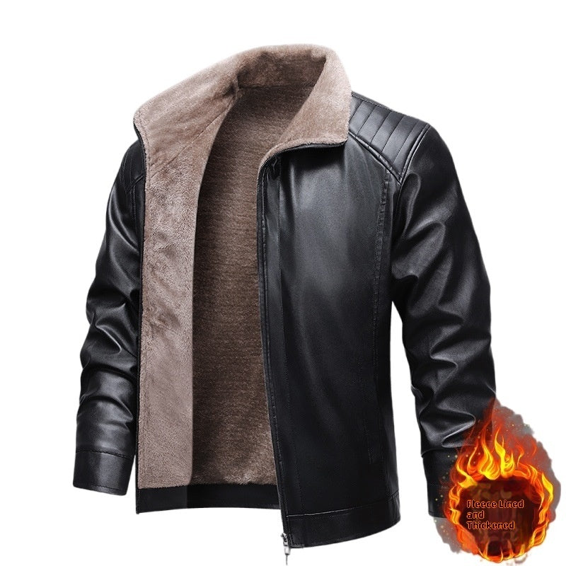 Fleece-lined Thickened Real Leather Men's Fur Jacket Bigbuy