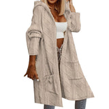Women's Textured Hooded Longline Jacket, Solid Color Casual Oversized Top With Pockets For Fall & Winter Bigbuy