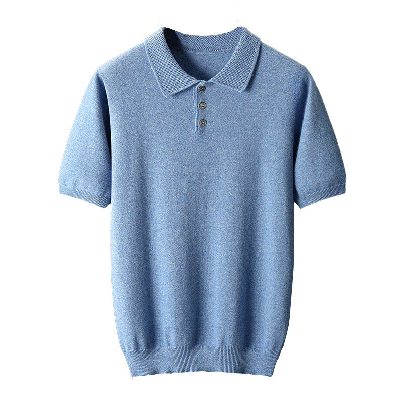 Men's Elbow-sleeved Top Polo Collar Cashmere T-shirt Bigbuy