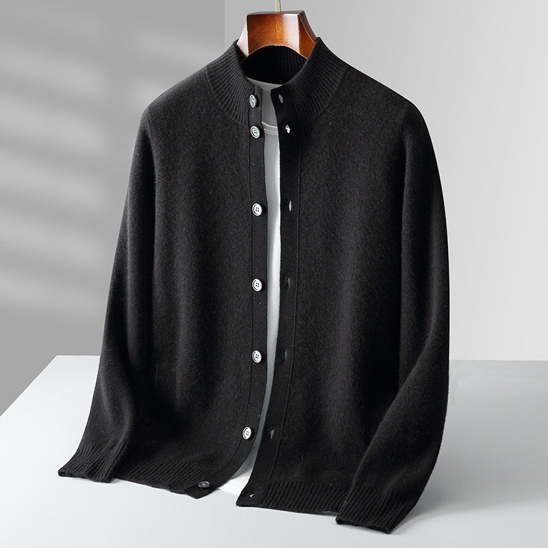 Pure Wool Men's Stand Collar Simple Sweater Bigbuy