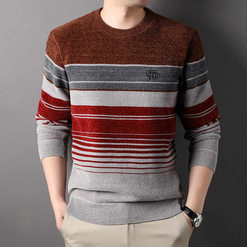 Fleece-lined Thickened Striped Fashion Pullover Base Knitwear Bigbuy