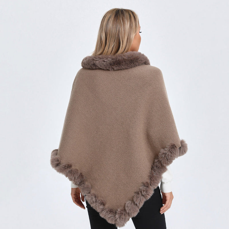 Fur Collar Oversized Knit Pullover Shawl Cloak Bigbuy