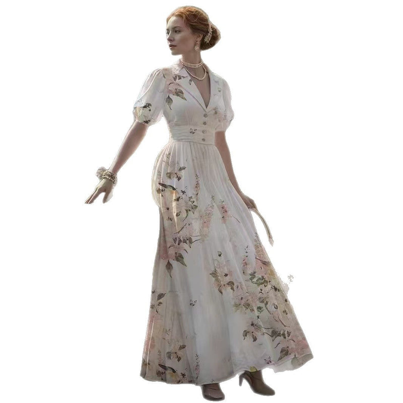 Women's Palace Style Printed Dress High Waist Bigbuy