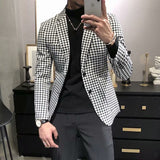 Casual Slim-fit Black And White Plaid Artistic Youth Fashion Jacket Bigbuy