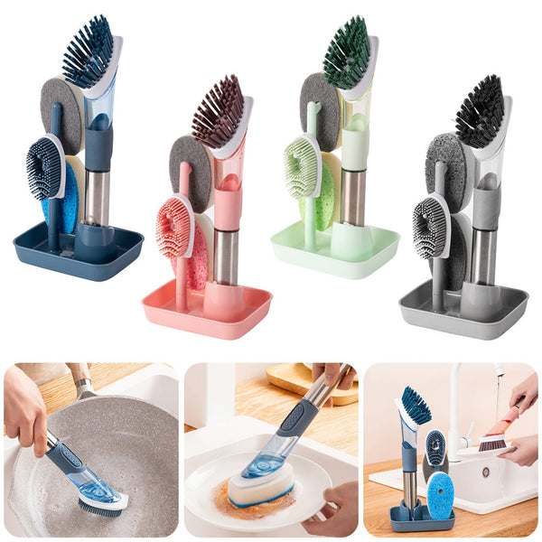New Multifunctional Dish Brush Household Kitchen Oily Sponge Long Handle Cleaning Brush Bigbuy