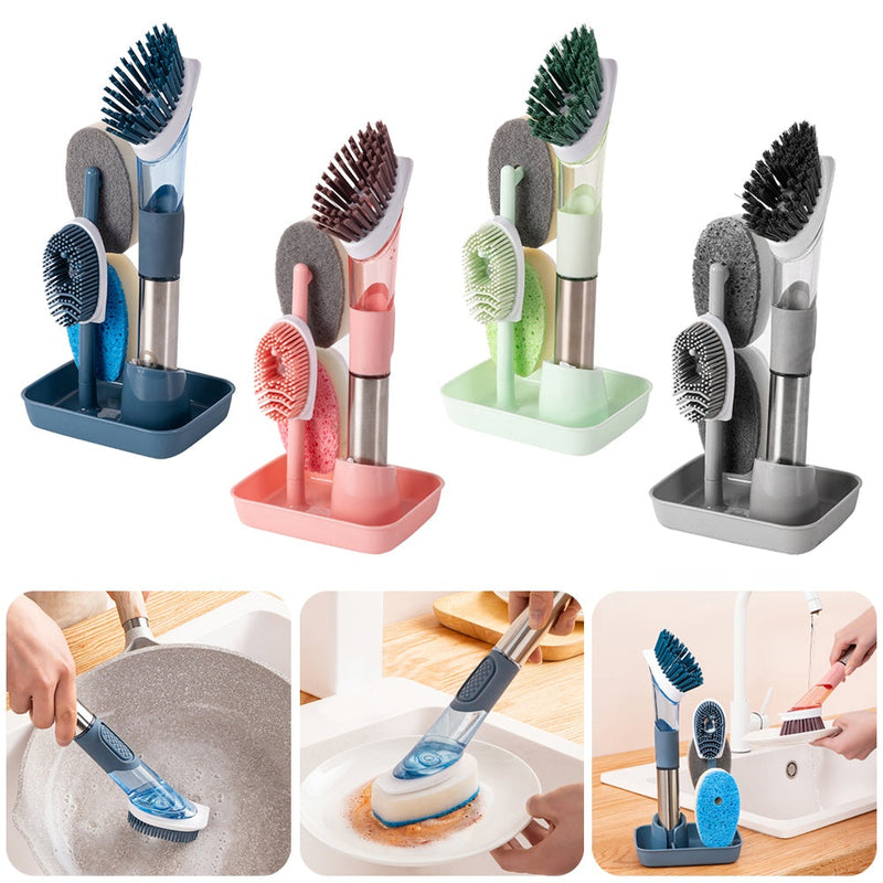 New Multifunctional Dish Brush Household Kitchen Oily Sponge Long Handle Cleaning Brush Bigbuy