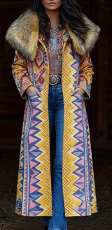 Fashion Retro Women's Coat, Warm Printed Long Coat Bigbuy