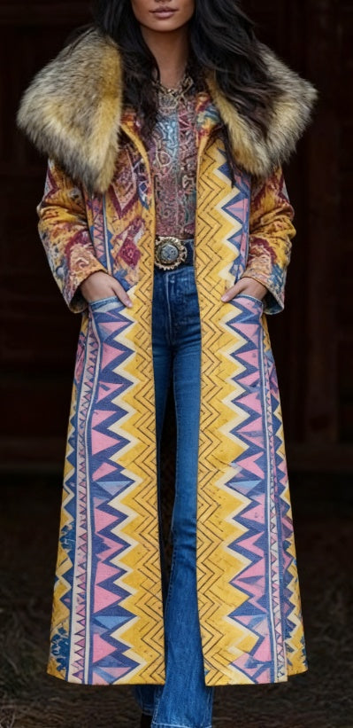 Fashion Retro Women's Coat, Warm Printed Long Coat Bigbuy