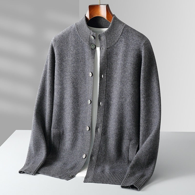 Pure Wool Men's Stand Collar Simple Sweater Bigbuy