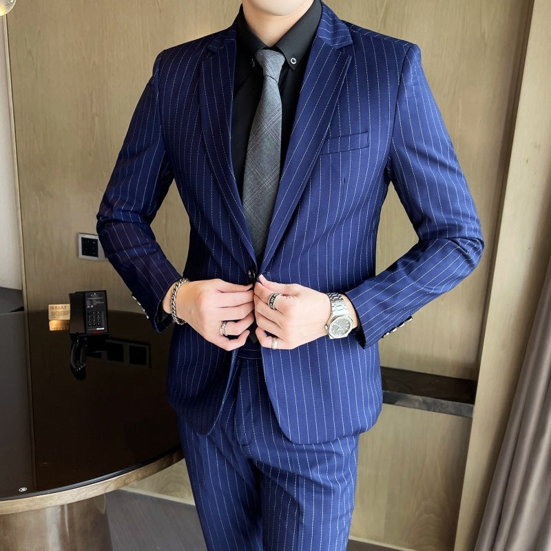 Men's Stripe Trendy Casual Handsome Two-piece Suit Bigbuy