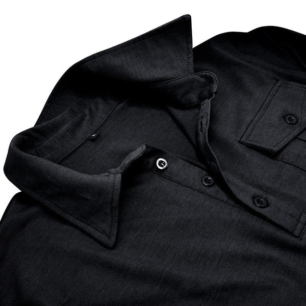 Lapel European And American Men's Shirt Solid Color Long Sleeve Bigbuy