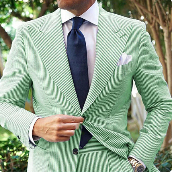 Men's Seersucker Striped Suit Two-piece Suit Bigbuy