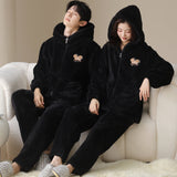 Plush Couple Pajamas Women's Winter Casual Zipper Hooded Outerwear Men's Homewear Suit Bigbuy