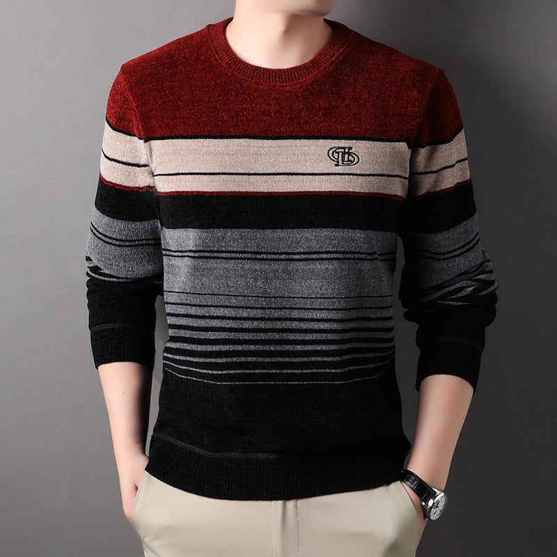 Fleece-lined Thickened Striped Fashion Pullover Base Knitwear Bigbuy