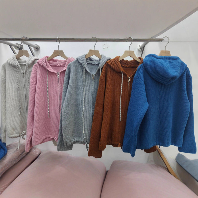 Double Zipper Hooded Knitted Niche Sweater Coat Bigbuy