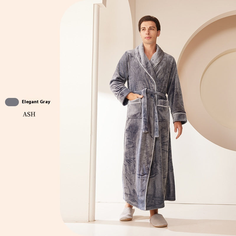Extended Autumn And Winter Coral Fleece Bathrobe Bigbuy