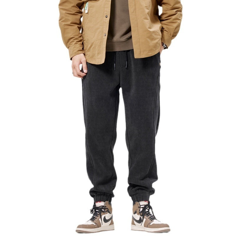 Autumn And Winter Ankle-tied Japanese Corduroy Retro Casual Sports Pants Men Bigbuy